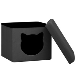 Tabouret de rangement pliable et motif de chat Gris foncé Tissu