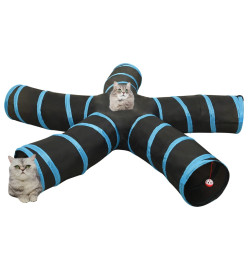 Tunnel pour chats à 5 voies Noir et bleu 25 cm Polyester