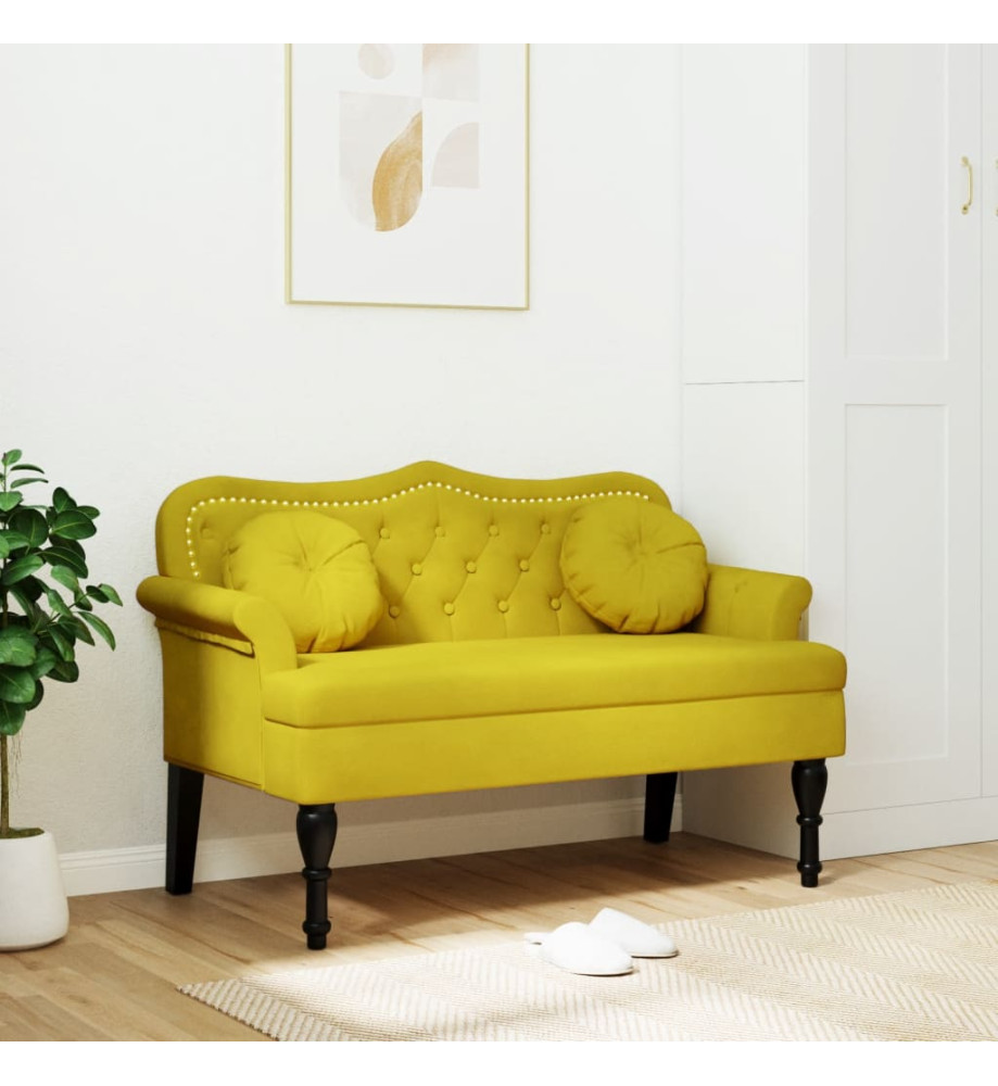 Banc avec coussins jaune 120,5x65x75 cm velours