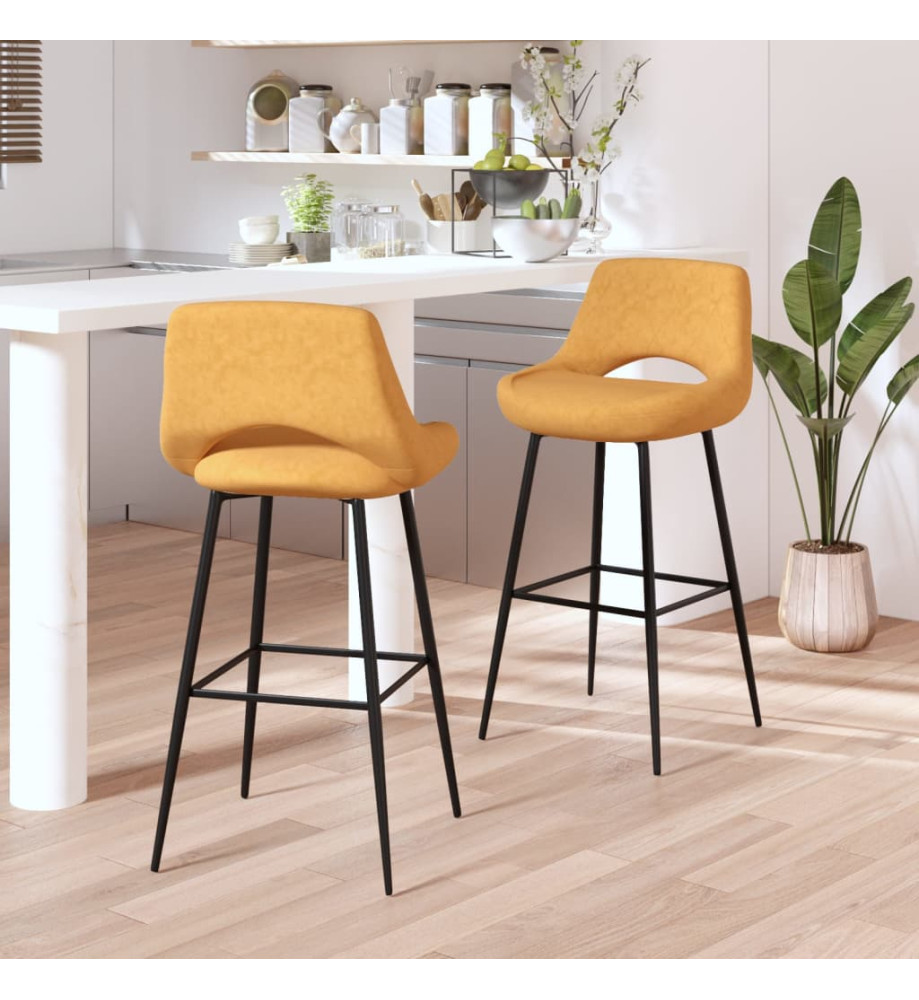 Tabourets de bar lot de 2 marron velours