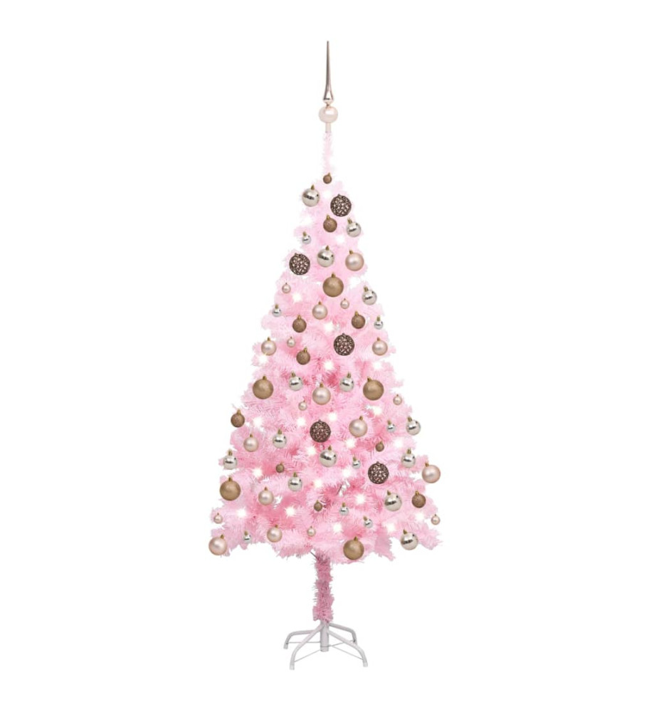 Arbre de Noël artificiel pré-éclairé et boules rose 180 cm PVC Arbre de Noël artificiel pré-éclairé et boules rose 180 cm PVC