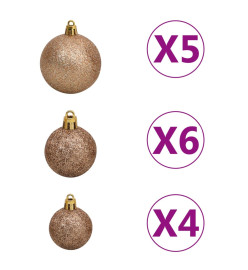 Arbre de Noël artificiel pré-éclairé et boules rose 180 cm PVC