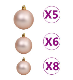 Arbre de Noël artificiel pré-éclairé et boules rose 180 cm PVC
