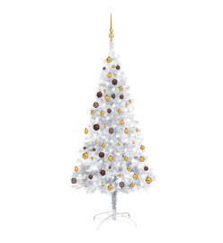 Arbre de Noël artificiel pré-éclairé/boules argenté 180 cm PET