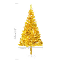 Sapin de Noël artificiel pré-éclairé et support doré 210 cm PET