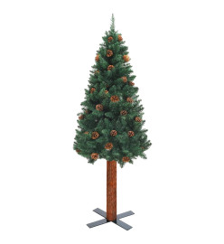 Sapin de Noël mince pré-éclairé et boules vert 210 cm PVC