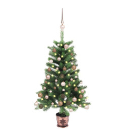 Arbre de Noël artificiel pré-éclairé et boules 90 cm vert