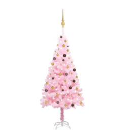 Arbre de Noël artificiel pré-éclairé et boules rose 210 cm PVC