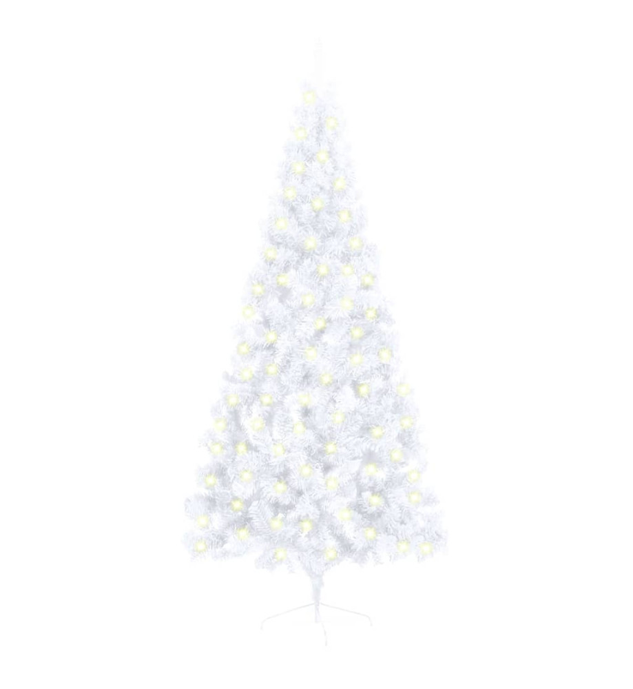 Sapin de Noël artificiel pré-éclairé moitié/support blanc 180cm