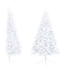 Sapin de Noël artificiel pré-éclairé moitié/support blanc 180cm