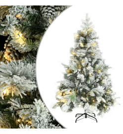 Sapin de Noël pré-éclairé avec neige floquée/cônes 150cm PVC/PE