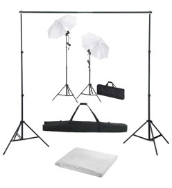 Kit de studio photo avec toile de fond lampes et parapluies