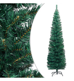 Sapin de Noël artificiel mince pré-éclairé/support vert 180 cm