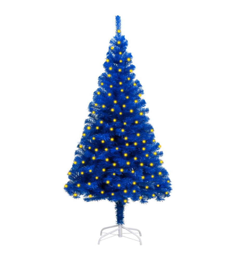 Sapin de Noël artificiel pré-éclairé et support bleu 150 cm PVC