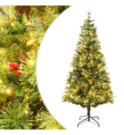 Sapin de Noël pré-éclairé et pommes de pin vert 120cm PVC et PE