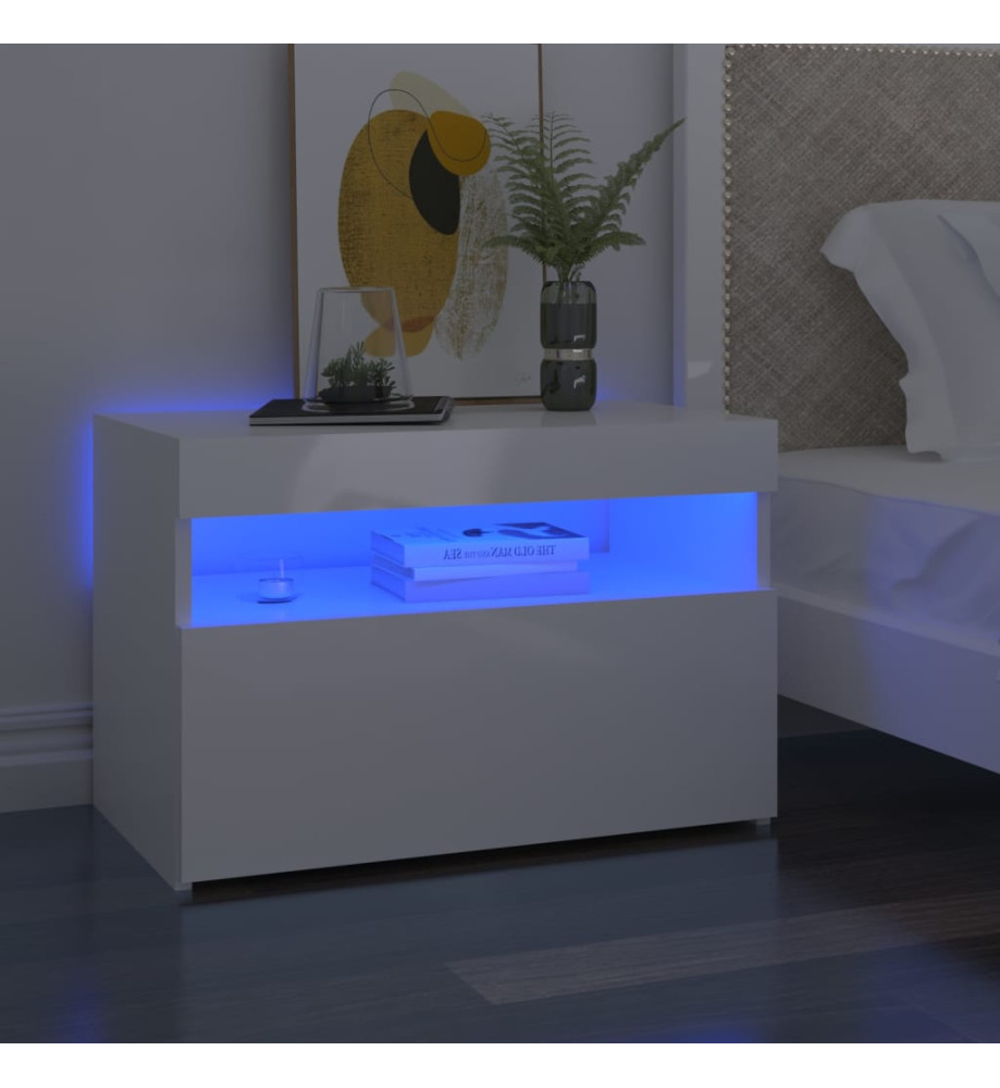 Table de chevet avec lumières LED blanc brillant 60x35x40 cm Table de chevet avec lumières LED blanc brillant 60x35x40 cm