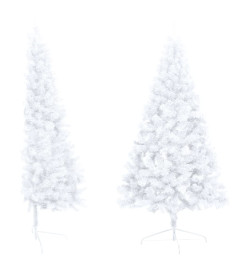 Sapin de Noël artificiel pré-éclairé moitié/support blanc 150cm