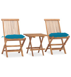 Mobilier à dîner d'extérieur pliable avec coussin 3 pcs Teck