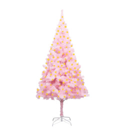 Sapin de Noël artificiel pré-éclairé et support rose 180 cm PVC