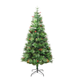 Sapin de Noël pré-éclairé et pommes de pin vert 225cm PVC et PE