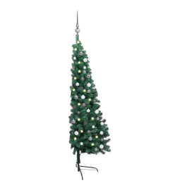 Demi-arbre de Noël artificiel pré-éclairé et boules vert 150 cm