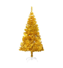 Sapin de Noël artificiel pré-éclairé et support doré 150 cm PET