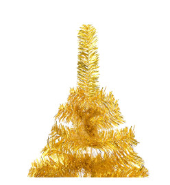 Sapin de Noël artificiel pré-éclairé et support doré 150 cm PET