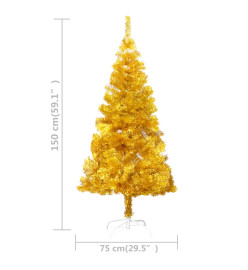 Sapin de Noël artificiel pré-éclairé et support doré 150 cm PET