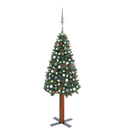 Sapin de Noël mince pré-éclairé et boules vert 180 cm PVC