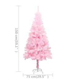 Sapin de Noël artificiel pré-éclairé et support rose 150 cm PVC