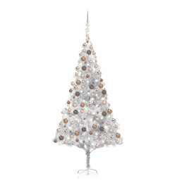 Arbre de Noël artificiel pré-éclairé/boules argenté 210 cm PET