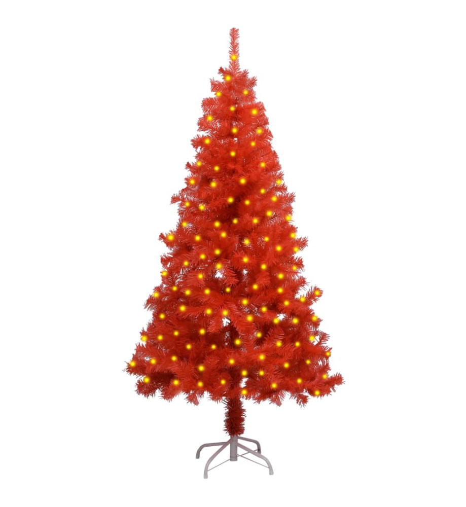 Sapin de Noël artificiel pré-éclairé et support rouge 150cm PVC