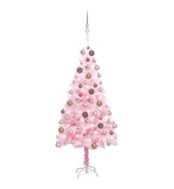 Arbre de Noël artificiel pré-éclairé et boules rose 120 cm PVC