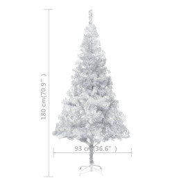 Sapin de Noël artificiel pré-éclairé/support argenté 180 cm PET