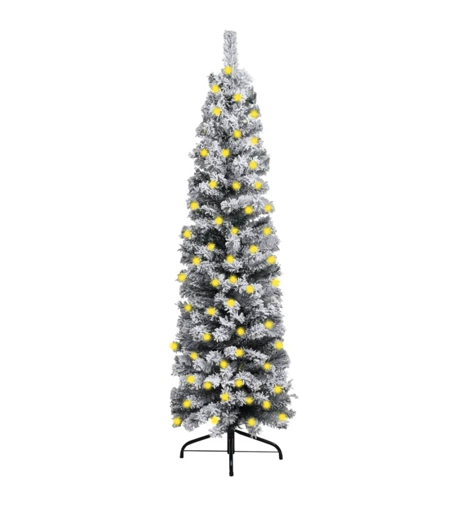 Sapin de Noël mince pré-éclairé flocon de neige vert 180 cm PVC