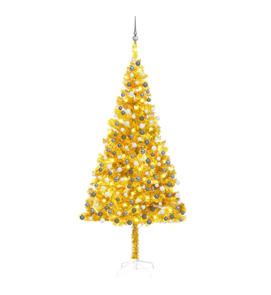 Arbre de Noël artificiel pré-éclairé et boules doré 240 cm PET