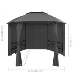 Chapiteau tente de jardin avec rideaux Hexagonal 360 x 265 cm