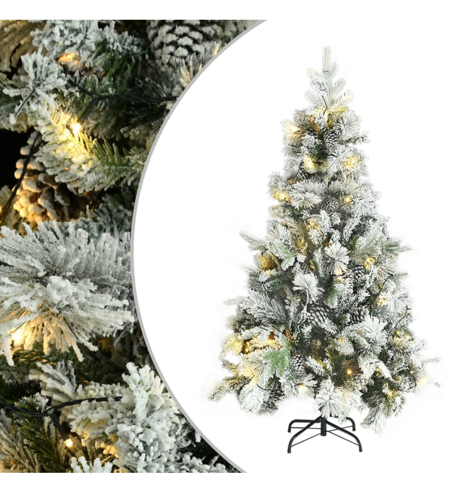 Sapin de Noël pré-éclairé avec neige floquée/cônes 195cm PVC/PE