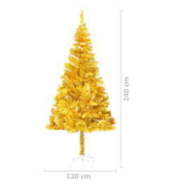 Sapin de Noël artificiel pré-éclairé et support doré 240 cm PET