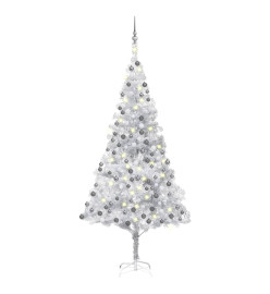 Arbre de Noël artificiel pré-éclairé/boules argenté 210 cm PET