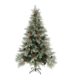 Sapin de Noël pré-éclairé pommes de pin vert blanc 120cm PVC PE