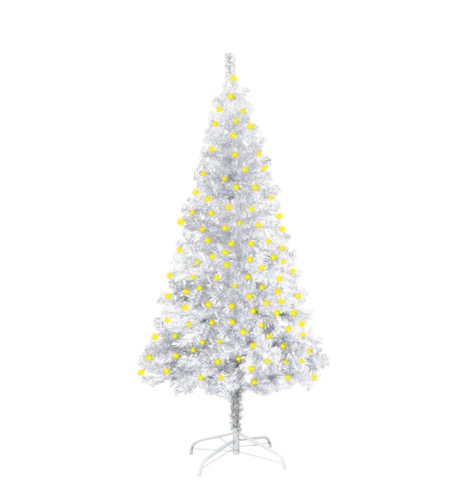 Sapin de Noël artificiel pré-éclairé/support argenté 150 cm PET