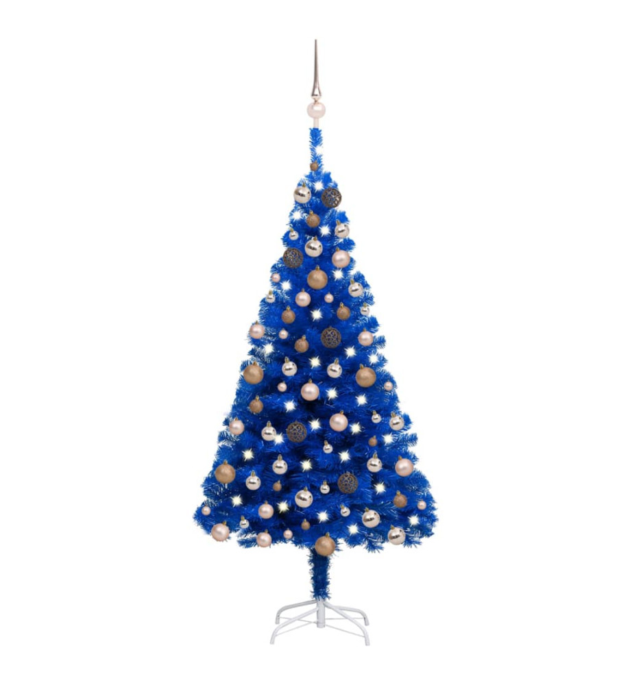 Arbre de Noël artificiel pré-éclairé et boules bleu 120 cm PVC