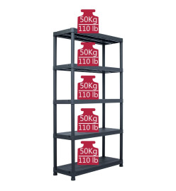 Étagères de rangement 2 pcs Noir 250 kg 80x40x180 cm Plastique