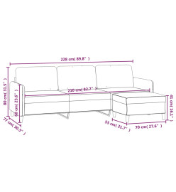 Canapé à 3 places avec repose-pieds Gris foncé 210 cm Tissu