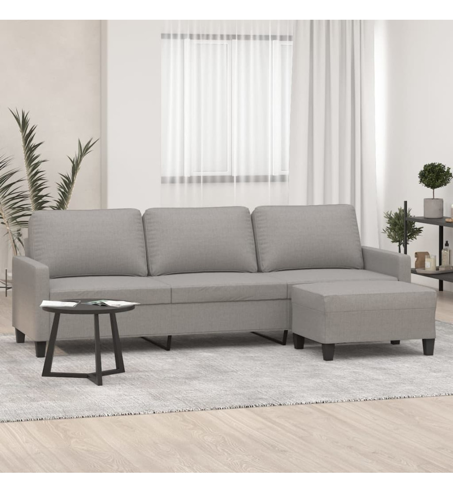 Canapé à 3 places avec repose-pieds Gris clair 210 cm Tissu