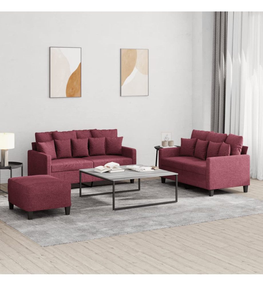 Ensemble de canapés 3 pcs avec coussins Rouge bordeaux Tissu