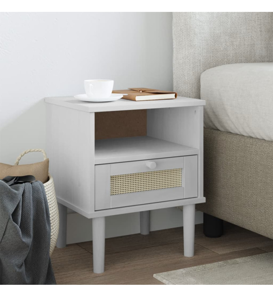 Table de chevet SENJA aspect de rotin blanc bois de pin massif Table de chevet SENJA aspect de rotin blanc bois de pin massif