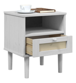 Table de chevet SENJA aspect de rotin blanc bois de pin massif