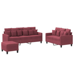 Ensemble de canapés 3 pcs avec coussins Rouge bordeaux Tissu